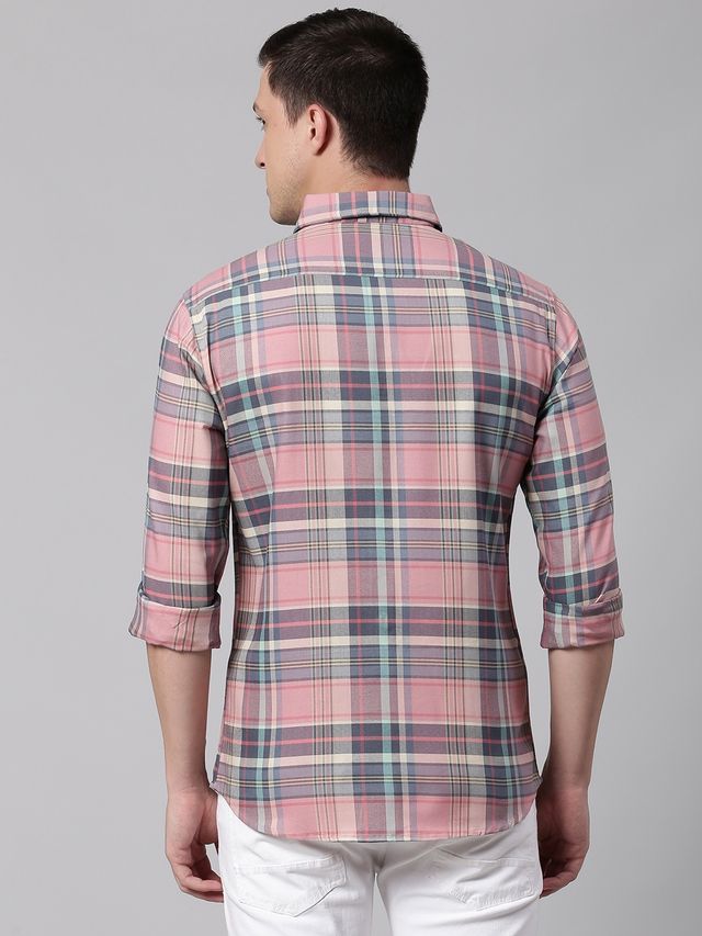 Dennis Lingo Men's Slim Fit Polycotton Casual Shirt | Pink Green | L