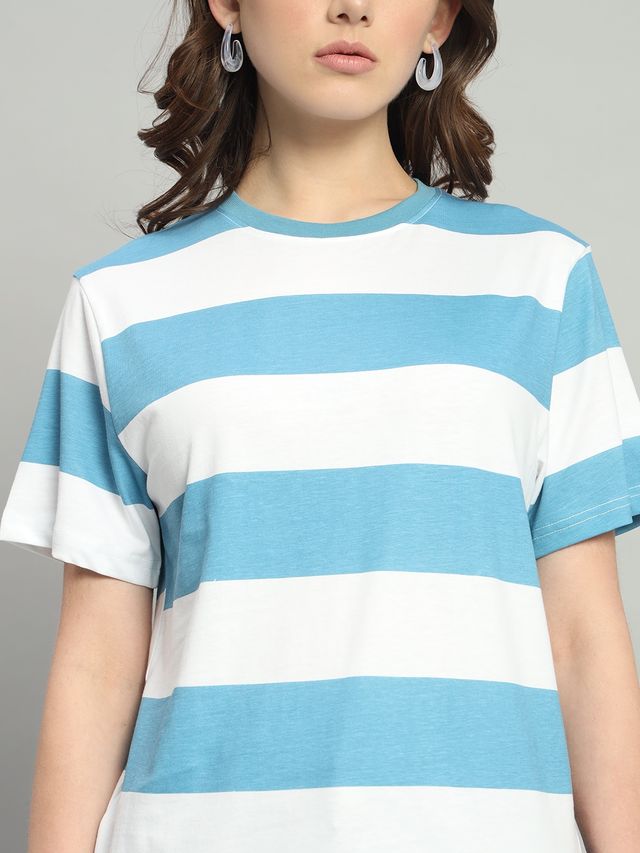 The Dry State Women's Blue Jasper & White T-shirts WTSH | 1617A | L