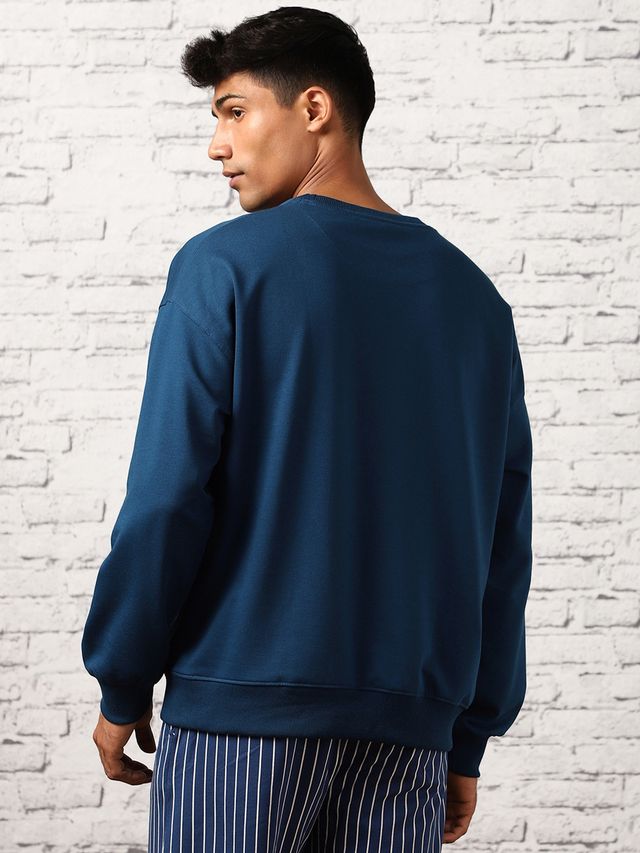 Nobero Men's Oversized Solid Sweatshirt | Navy Blue - S