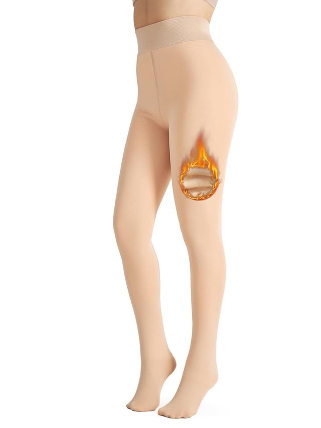 Blinkin Beige Warm Fleece Velvet Touch Thermal Stockings For Women | Free Size