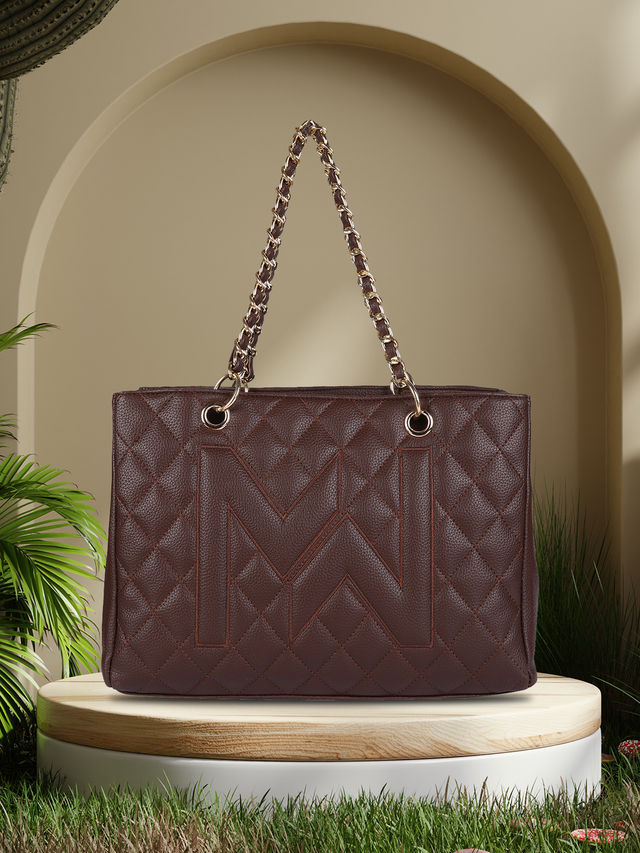 Mini Wesst Women's Geometric Fabric Double Handle Tote Bag | Black