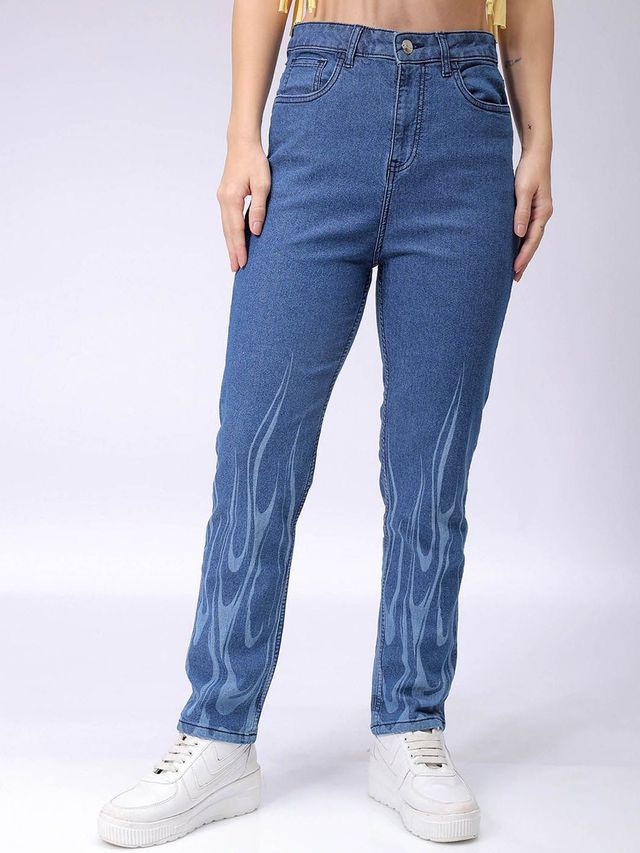 Freehand Women's Straight Fit Jeans With Tying Detail | Blue - 28
