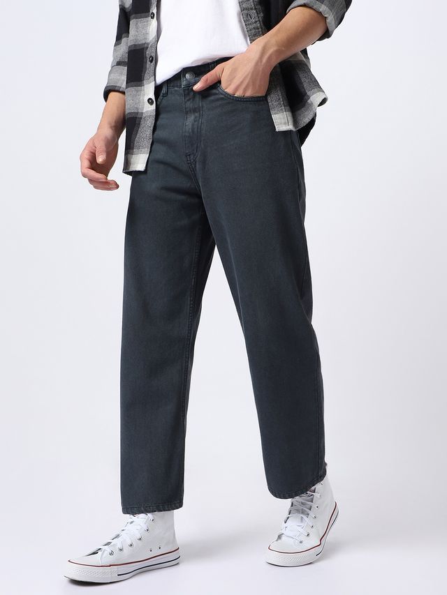 Urbano Fashion Men's Grey Loose Baggy Fit Washed Jeans Non-Stretchable-28