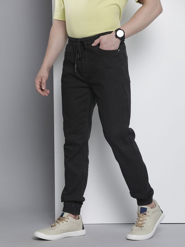 The Indian Garage Co Men's G201 Slim Fit Solid Casual Denim Jogger | Black | 36