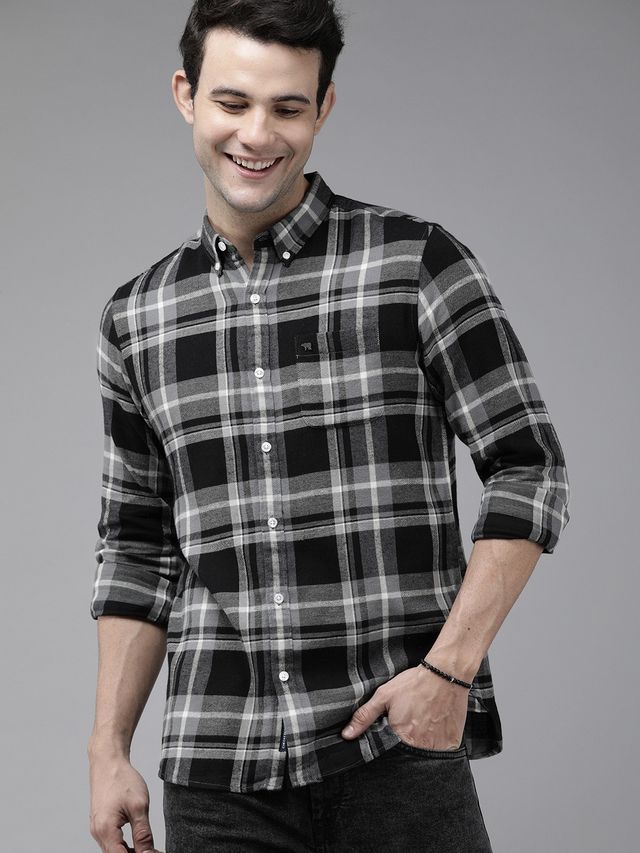 The Bear House Men Slim Fit Checked Shirt - Repos | Grey | M