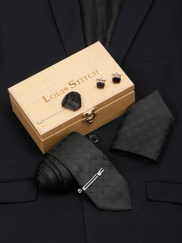 Louis Stitch Men's Silk Necktie Set | Black - Standard