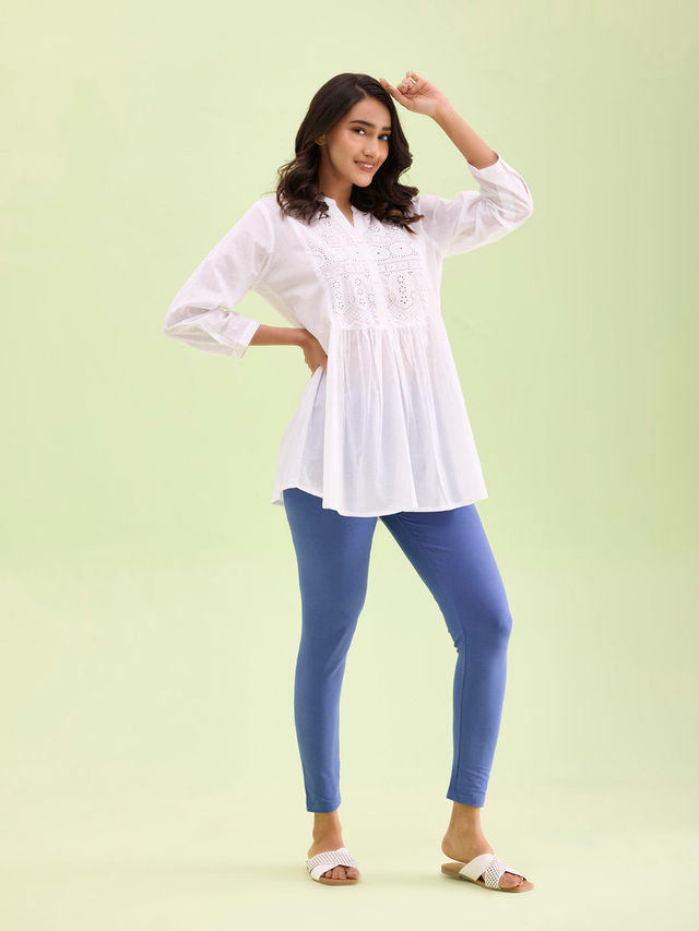 Go Colors Women's Solid Mid Rise Ankle Length Leggings | Jeans Blue - M