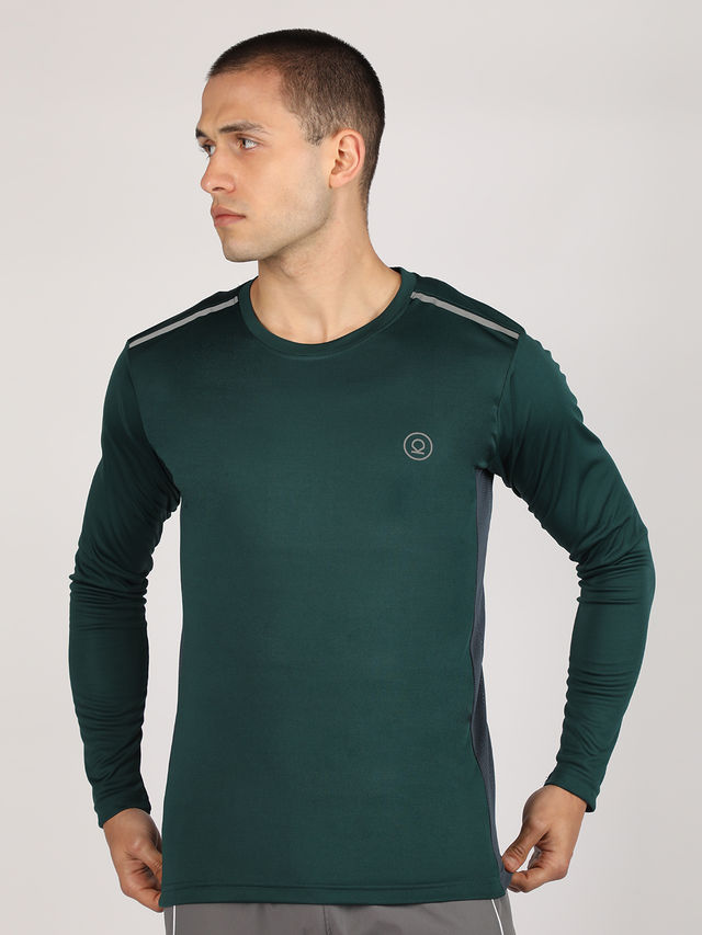 Chkokko Men's Regular Fit Full Sleeves Gym T-Shirt Bottle Green Size L