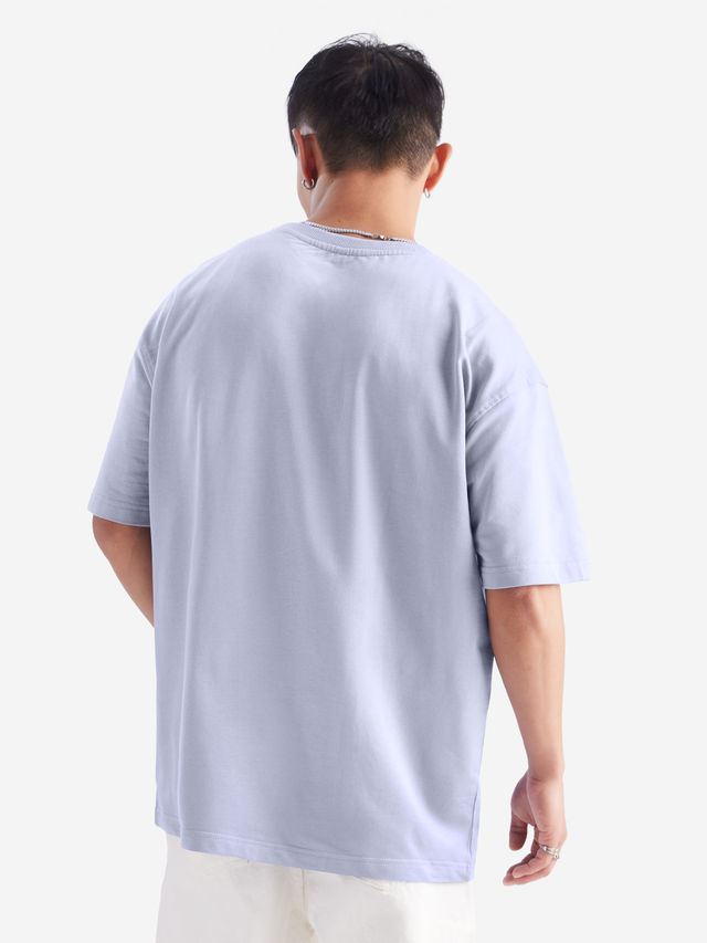 The Souled Store Men's Solids Light Lavender Oversized T-shirt | Purple - M