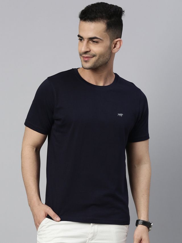 Bushirt Men's Solid Half Sleeves T-shirt | Navy Blue - XL