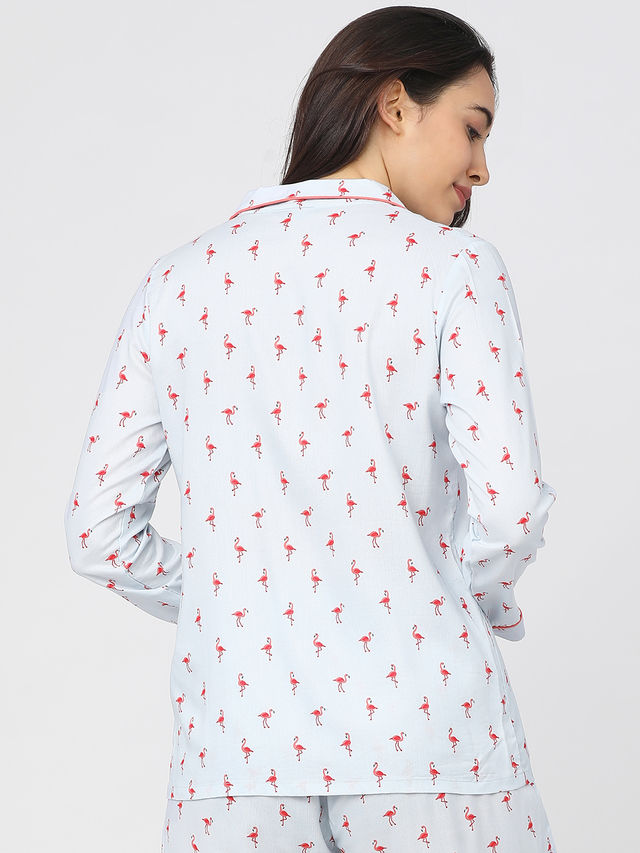 Tokyo Talkies Women's Printed Sleep Shirt | Coral and Blue - M