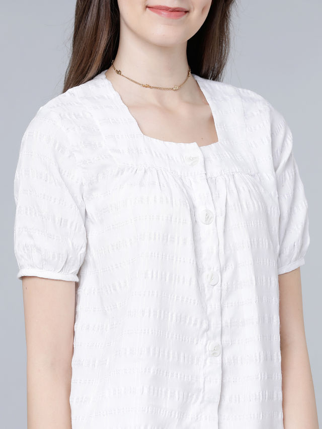 Tokyo Talkies Women's Self Design Casual Top | White - L