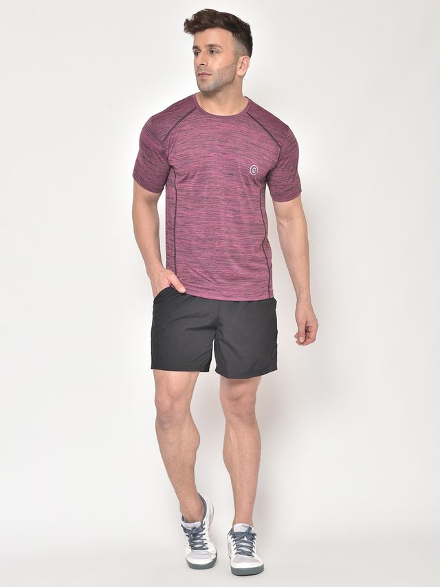 Chkokko Men's Round Neck Regular Fit Half Sleeves Gym T-shirt | Magenta - S