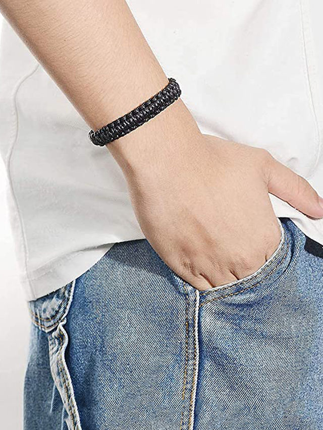 Yellow Chimes Black Nylon Adjustable Cord Bracelet for Men - Buy