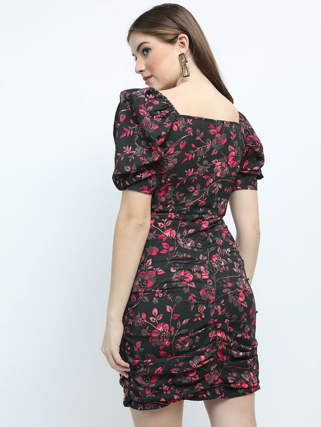 Tokyo Talkies Women's Floral Printed Sheath Mini Dress | Green - M