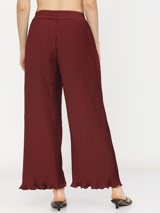 Tokyo Talkies Women's Wide Leg Trouser | Maroon - 30
