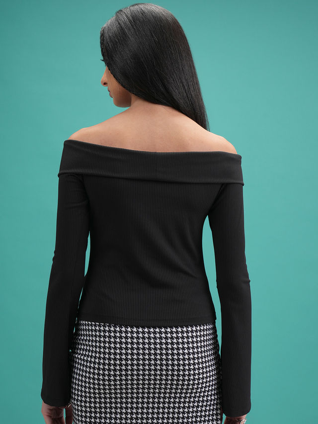 Buy Tokyo Talkies Women's Rib Off Shoulder Bell Long Sleeve Top