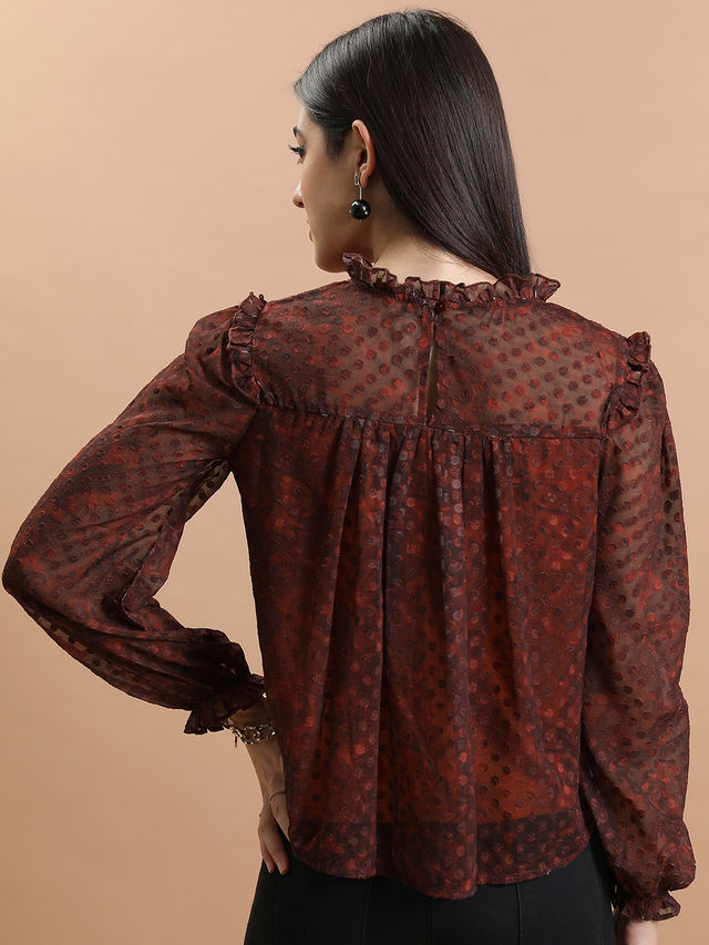 Tokyo Talkies Women's Smocked Blouson Top | Rust - S