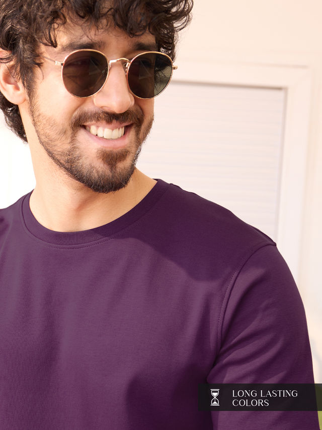 The Souled Store Men's Regular Supima | Deep Purple T Shirts | S