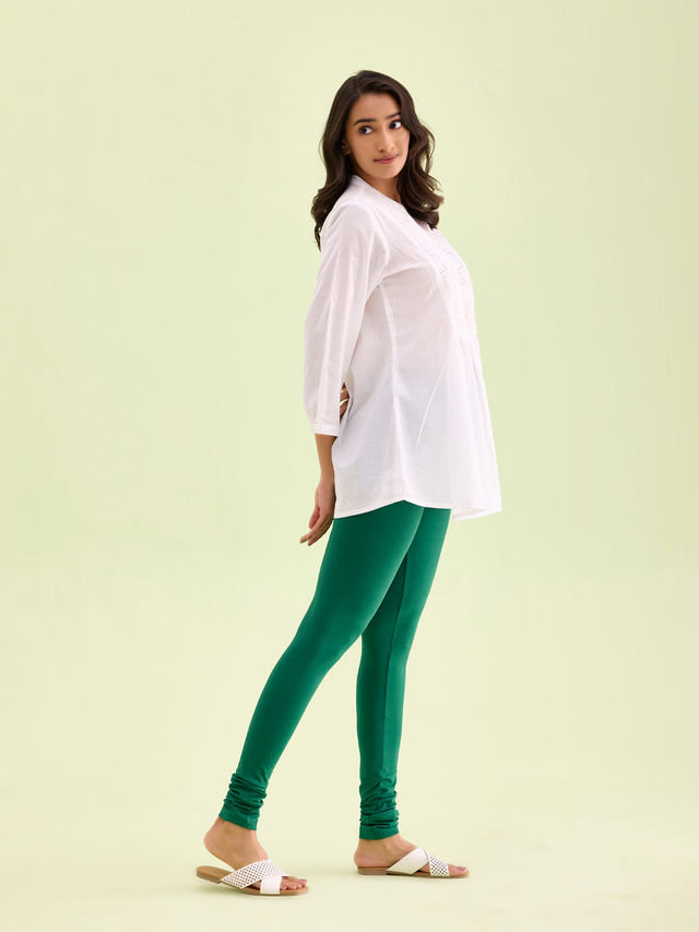 Go Colors Women's Solid Mid Rise Churidar | Bottle Green - M