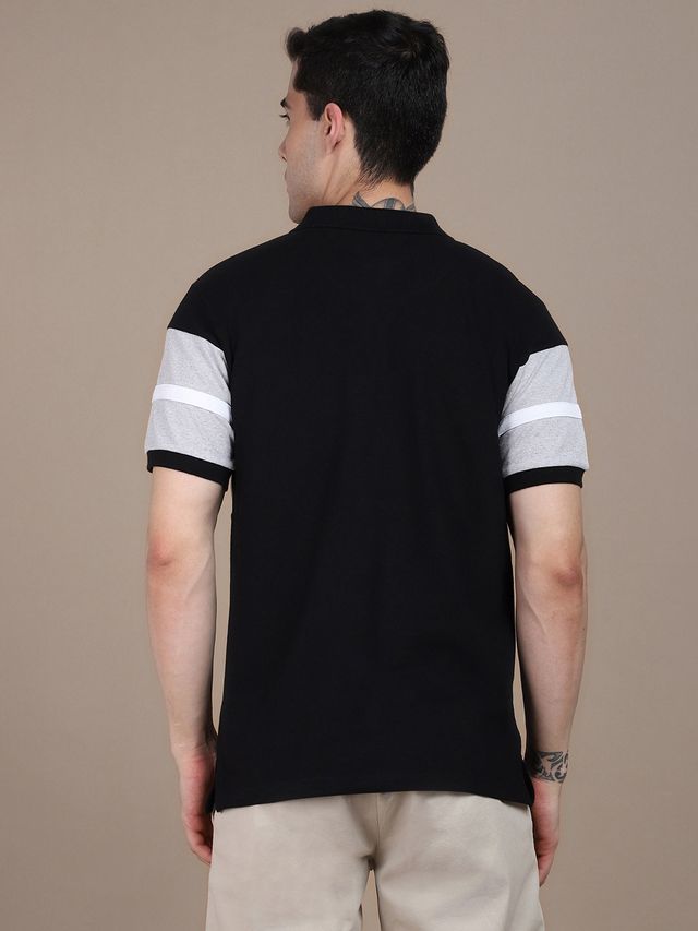 Dennis Lingo Men'striped Polo Collar Pure Cotton T-shirt | Black | L