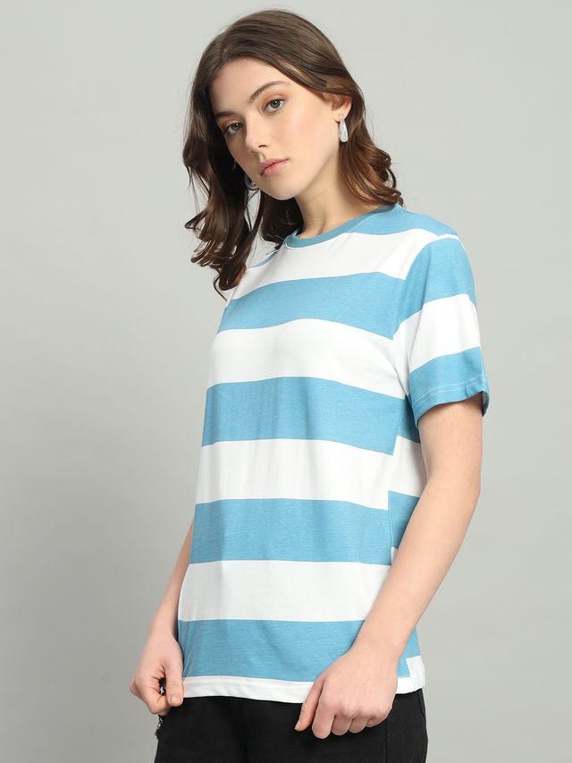 The Dry State Women's Blue Jasper & White T-shirts WTSH | 1617A | L