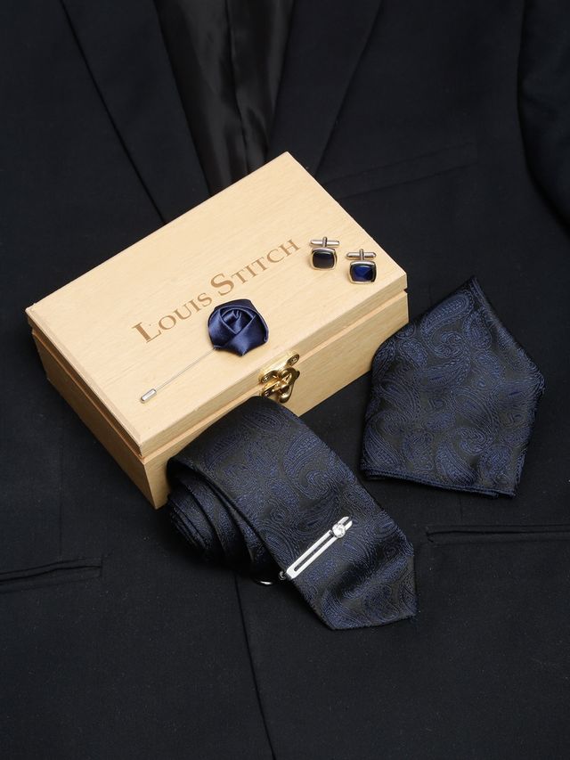 Louis Stitch Men's Silk Necktie Set | Space Blue - Standard