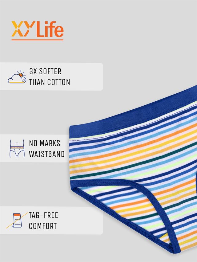 XY Life Hipsters for Girls, Tencel Modal, Antimicrobial - Multi Stripes | 11-12Y| Pack Of 3 Panty