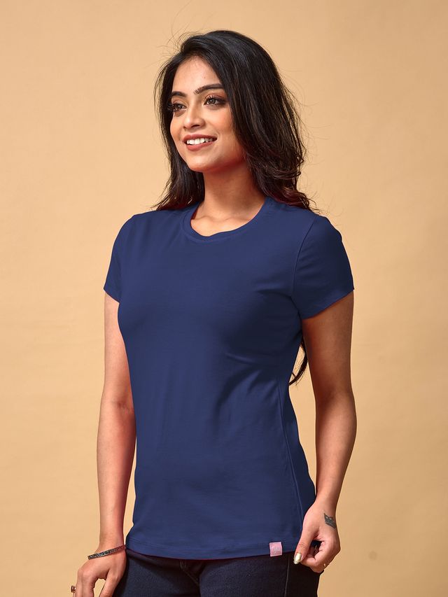 Lyra Women's T-shirt Round Neck Half Sleeve | Navy Blue - S