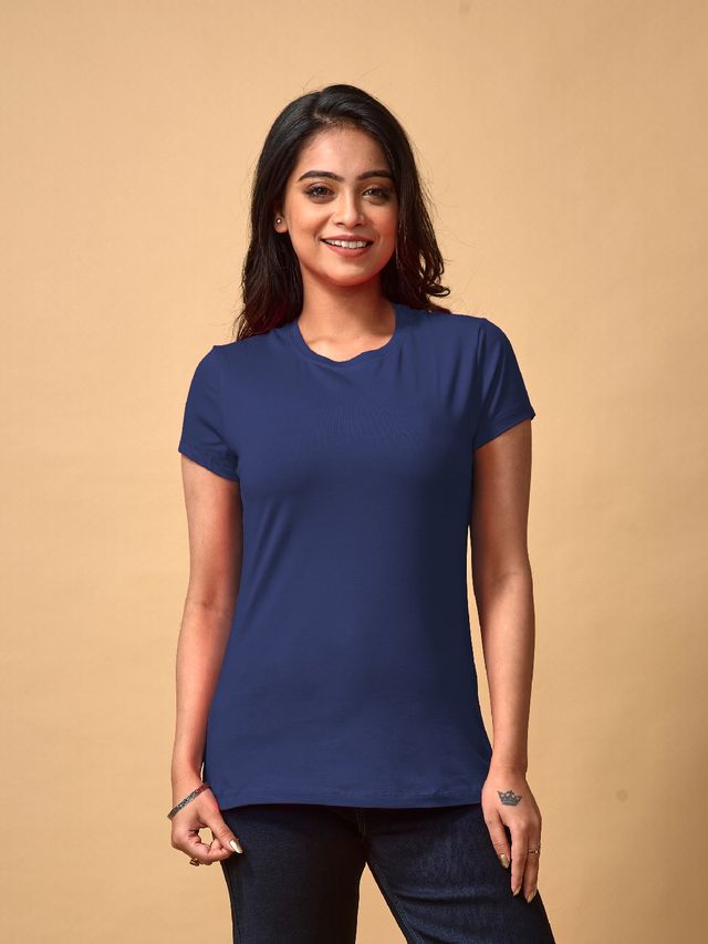 Lyra Women's T-shirt Round Neck Half Sleeve | Navy Blue - S