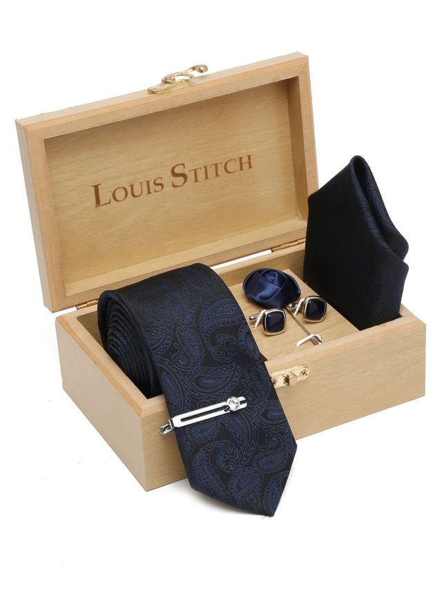 Louis Stitch Men's Silk Necktie Set | Space Blue - Standard