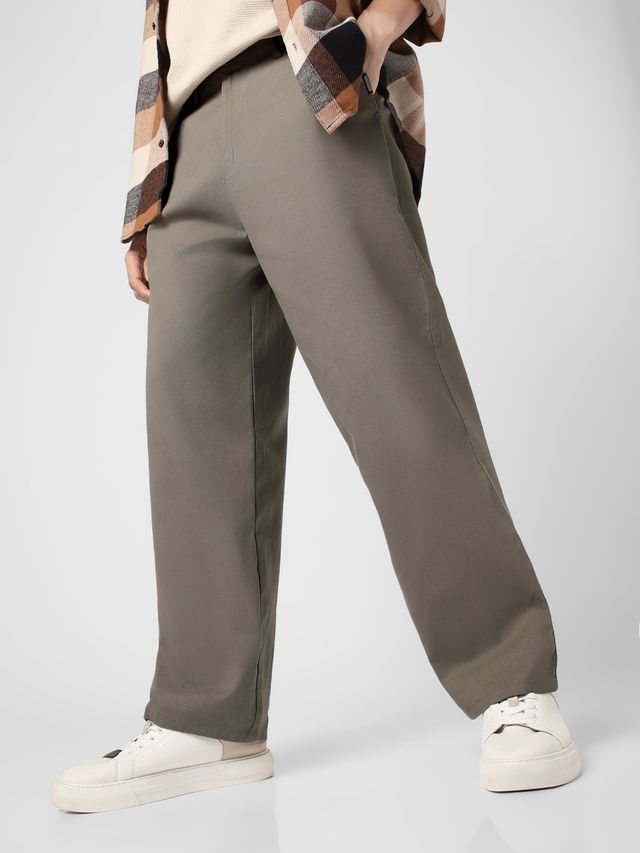 Urbano Fashion Men's Grey Loose Baggy Fit Solid Chino Trousers Non-Stretchable-28