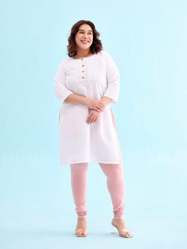 Go Colors Women's Solid Mid Rise Churidar | Baby Pink - S