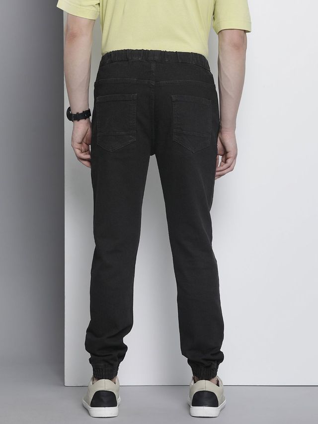 The Indian Garage Co Men's G201 Slim Fit Solid Casual Denim Jogger | Black | 36