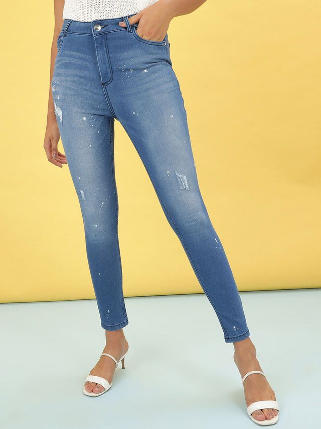 Freehand Women's Paint Splash Skinny Fit Denim Jeans | Blue - 32