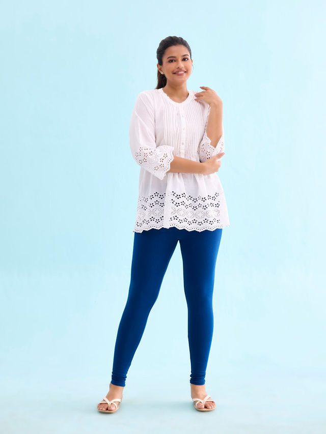 Go Colors Women's Solid Mid Rise Ankle Length Leggings | Royal - XL