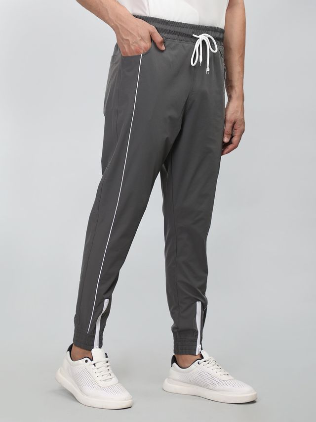 Chkokko Men Sports Track Pant Gym Workout Lower With Pocket Dark Grey White - XL