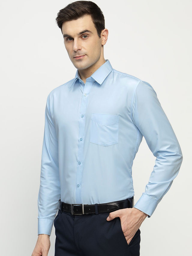English Navy Men's Cotton Solid Slim Fit Spread Collar Button Closure Formal Shirt | Navy - L