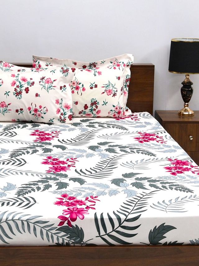 Bombay Dyeing Mimosa 164 Tc Double Size Bedsheet With 2 Pillow Covers - Red
