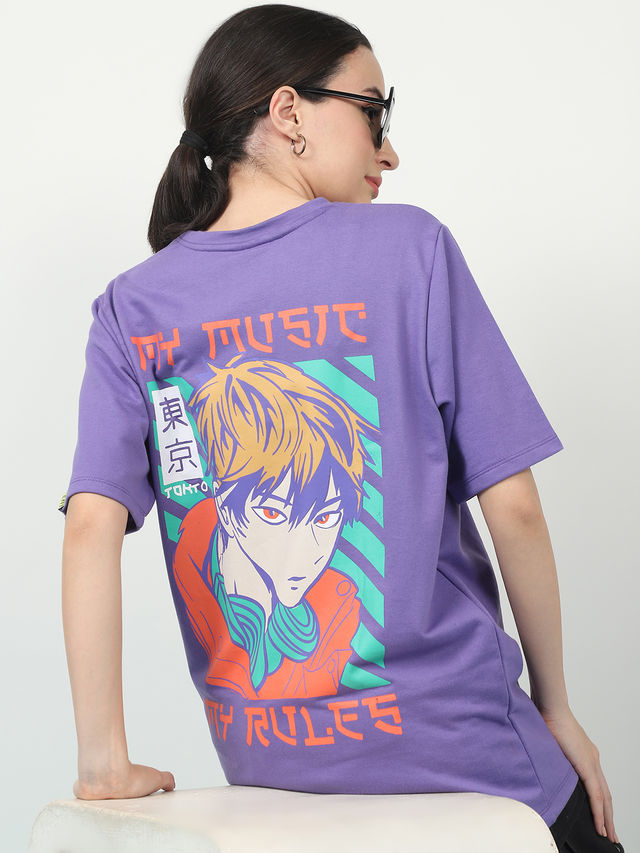 Rigo Women Terry Oversized Printed T-shirt | Purple - XL