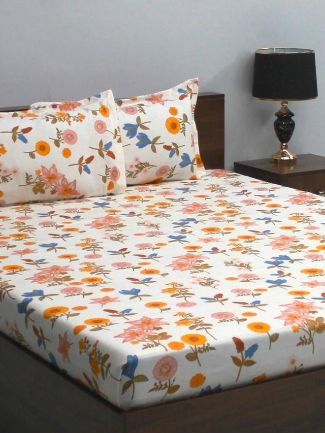 Bombay Dyeing Mimosa 164 Tc Double Size Bedsheet With 2 Pillow Covers - Assorted Design and Color 