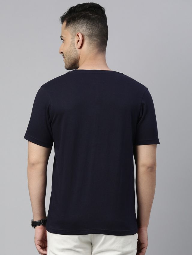Bushirt Men's Solid Half Sleeves T-shirt | Navy Blue - XL