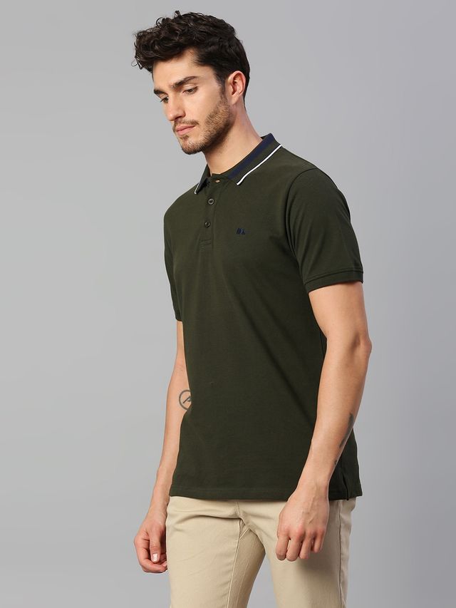Dennis Lingo Men's' Solid Half Sleeve Polo T-shirt | Green | S