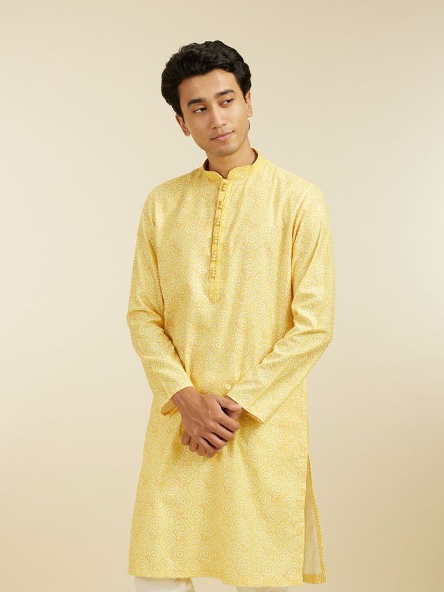 Diwas By Manyavar Yellow Blended Cotton Printed Kurta Set | XXL