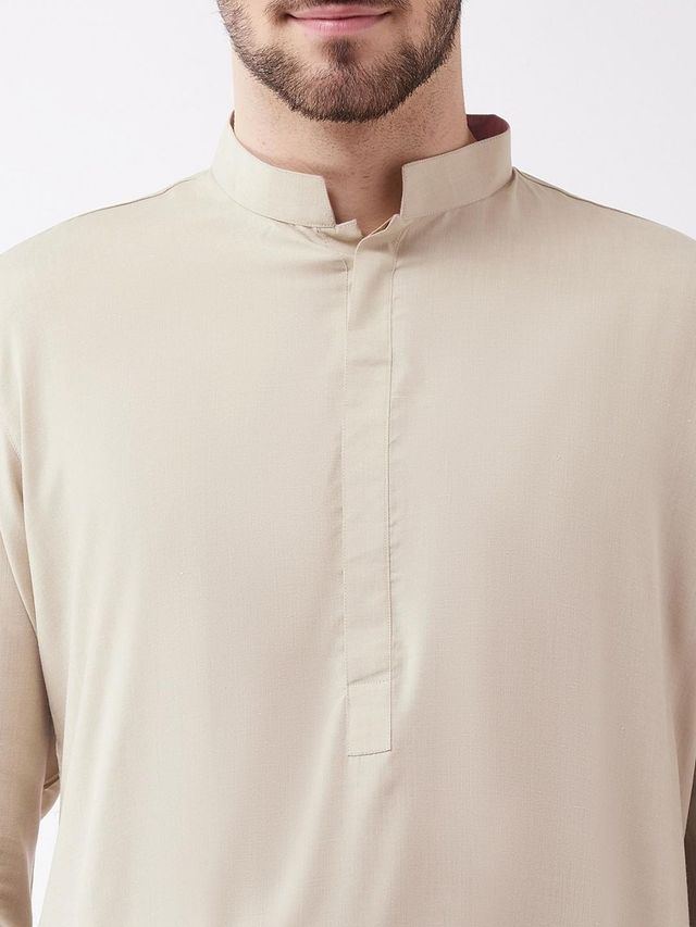 Vastramay Men's Cotton Blend Kurta and Patiala Set | Beige - M