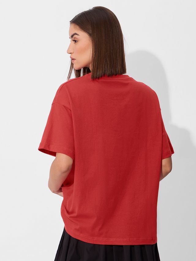 The Souled Store Women's Solids Rouge Red Oversized T-shirt | Red - XL