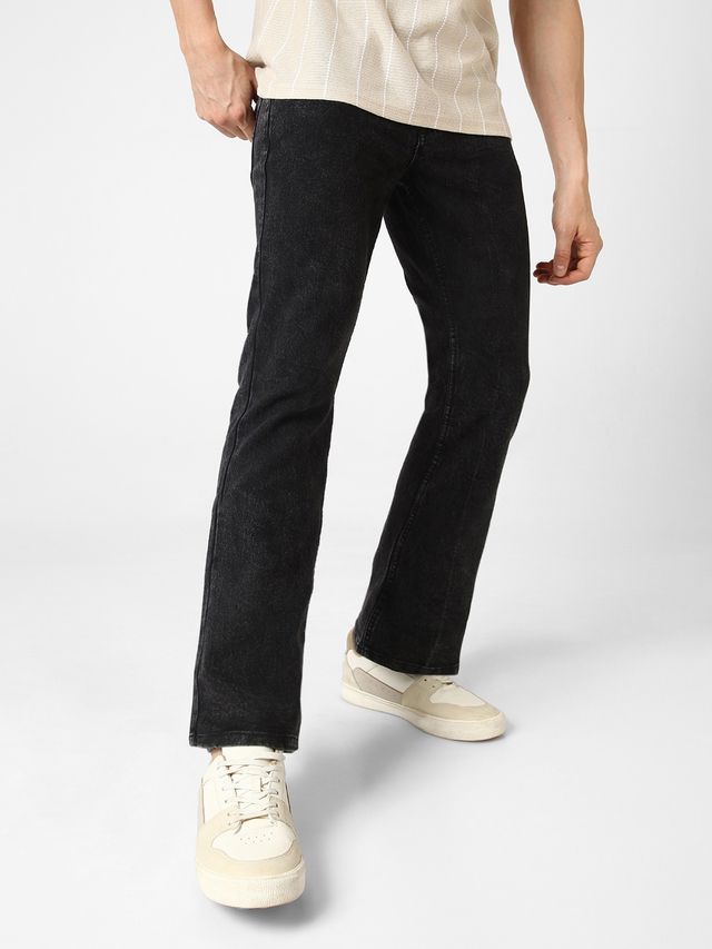 Urbano Fashion Men's Bootcut Jeans Washed Stretchable | Black | 34