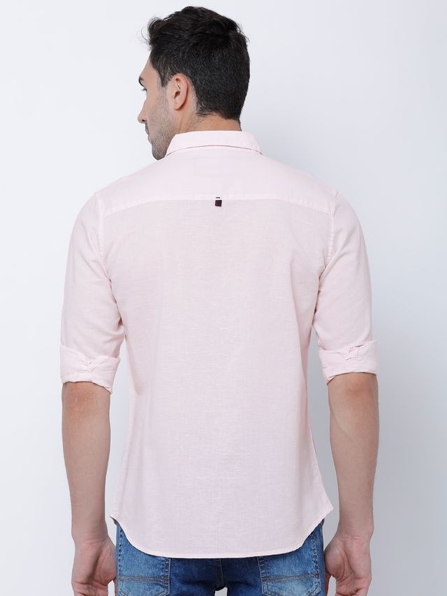 Highlander Men's Slim Fit Solid Casual Shirt | Pink | XL