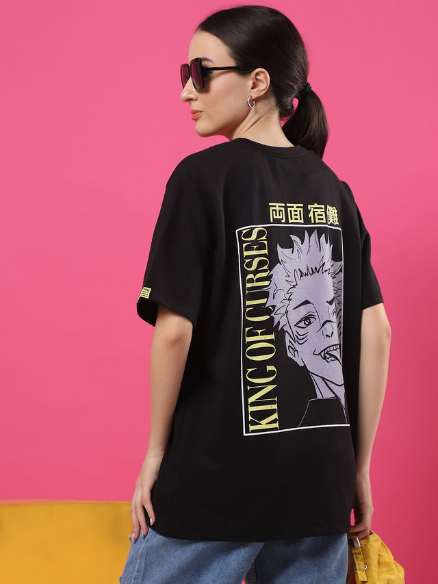 Rigo Women Terry Oversized Printed T-shirt | Black - L