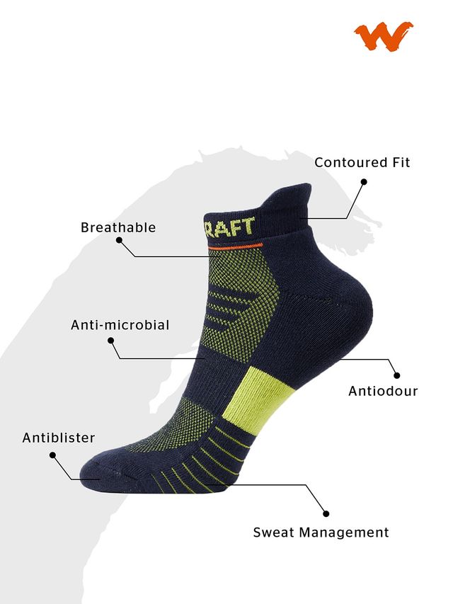 Wildcraft Men's Solid Cotton Low Ankle Socks | Navy and Yellow - Free Size